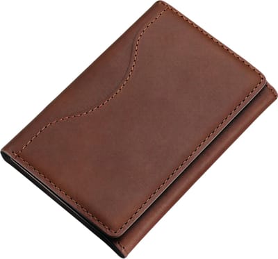 Trifold Magnetic Phone Wallet van PU Leer – Bruin – Kaarthouder Portemonnee voor Smartphone – Magnetische Card Bag met Meerdere Vakken, Slank en Stijlvol Design