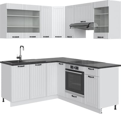Vicco Hoekkeuken Fame-Line, Wit Landhuis/Wit, 190 x 160 cm, WB Antraciet