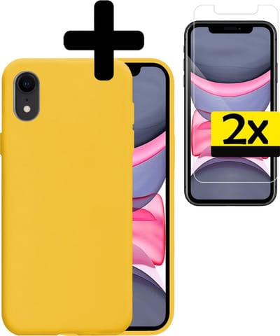Hoesje - Met 2x Screenprotector - Geschikt voor Apple iPhone XR - Sterk & Shockproof - Back Cover - Siliconen Case - Telefoon Hoes - Telefoonhoesjes - Geel