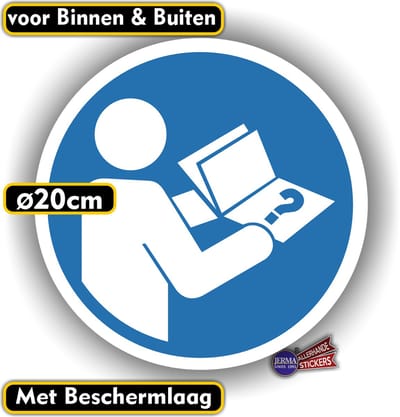 Jerma - Lees de gebruiksaanwijzing - Sticker – Ø 20 cm - voor binnen en buitengebruik - Zelfklevend