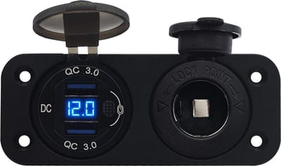 ProRide 12V USB Autolader 2 Poorten Inbouw met Schakelaar/Voltmeter - QC3.0 - DS2120B - met 12/24V Sigaretten stopcontact - Blauw