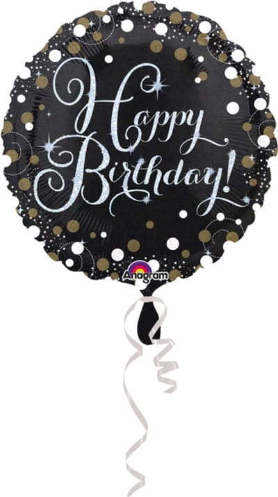 Folieballon sparkling Happy Birthday zwart/goud/zilver 45cm