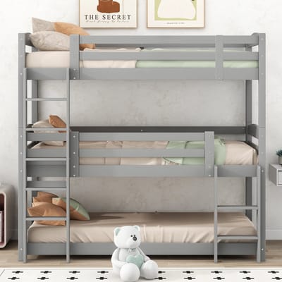 VVBV Houten Stapelbed 90x200 cm met Voor Kinderen/Tieners - Hout Grijs - Zonder Matras