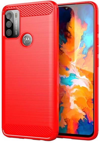 MobyDefend Hoesje - Geschikt voor Motorola Moto G50 - TPU Backcover - Geborstelde Metaal & Carbon-Look - Rood
