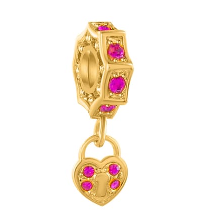 Quiges - 925 - Zilveren - Bedels -Sterling zilver - Beads - Hart Goudkleurig Slot Kraal Charm - Geschikt – voor - alle bekende merken - Armband Z338