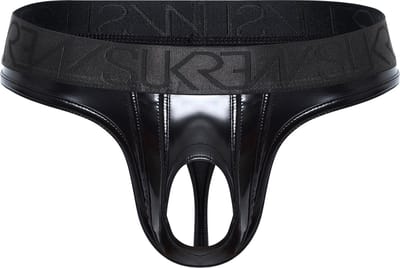 SUKREW FETISH Wet Look U-Style Classic Thong Fetish Black - MAAT XS - Erotisch Heren Ondergoed - String voor Man - Sexy mannen String