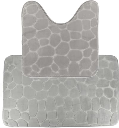 Tendance Badkamer Matten set Pebble - toilet en bad mat - lichtgrijs - memory foam - microfiber