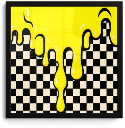 Poster in lijst - Fotolijst 40x40 cm - Posters - Geblokt - Grafisch - Vloeistof - Geel - Posterlijst zwart - Decoratie - Wanddecoratie woonkamer - Muurdecoratie slaapkamer