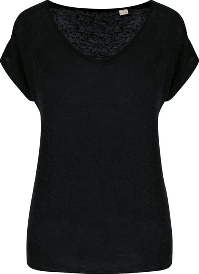 Spasso Linnen dames-t-shirt V-hals SP321 - Black - XS