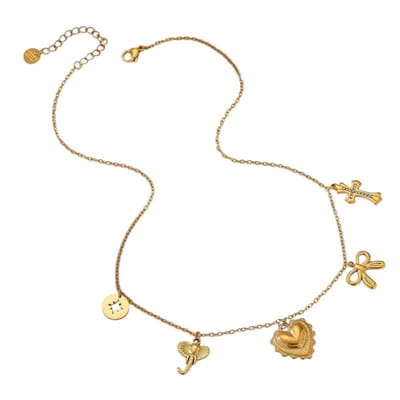 Aramat Jewels | Halskettingen | Goudkleurige damesketting met kristal en bedels | | | |1,5mm | Staal | Volwassenen | Verkleurd niet