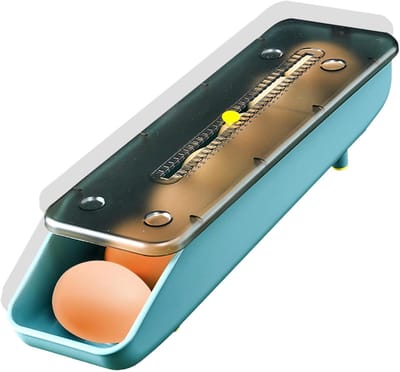 QTTVBTNA - Ei Opbergdoos - Automatisch Rollend Eierdoos - Met vershoudmarkering - Voor Koelkast & Keuken - Stapelbaar - 7 Eieren - Blauw - 33x9,2x7,5cm - 1 stuk