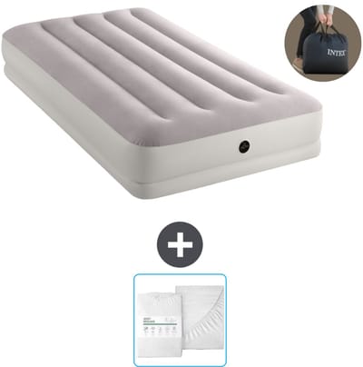 Intex Luchtbed - 1-Persoons - 99 x 191 x 30 cm - Grijs - Inclusief pomp en Hoeslaken