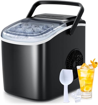 AMA® Ijsblokjesmachine - Zelfreinigende Ijsblokjesmaker - Kleine Ijsblokjesmachine - Zwart - 29.4x22.2x29cm