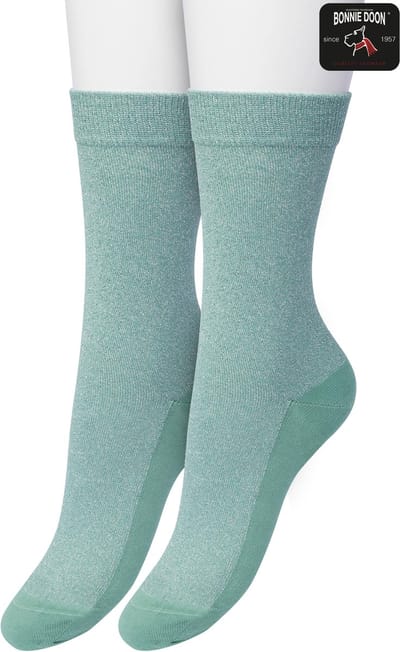Bonnie Doon Set Katoenen Glitter Sokken Dames Zacht Groen maat 36/42 - Set met 2 paar Sokken - Glitter Subtiel - Katoen met zachte Lurex - Zachte Sokken - Gladde Naden - Perfecte Pasform - 2 pack - Multipack -Malachite Groen - OL05113802.277