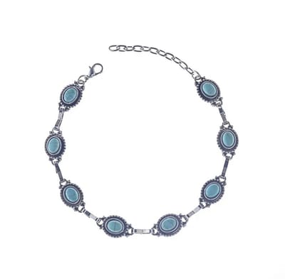 Jomide Enkelbandje Bohemian Retro - Zilverkleurig/Turquoise