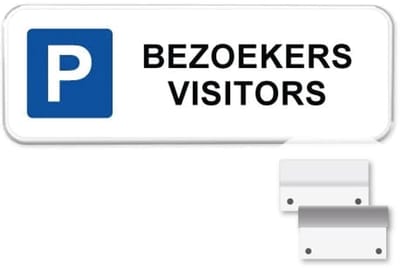 Parkeerbord Bezoekers Visitors - Weerbestendig Aluminium - 40x15 cm - Bevestiging: Met muur-/ wandmontage beugels