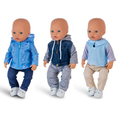 Isa's Friends® - Poppenkleding - Setje 3 Jongens outfits - Kleertjes voor Baby Born - Poppenkleertjes voor Babypop - 43 cm - Geschenkverpakking