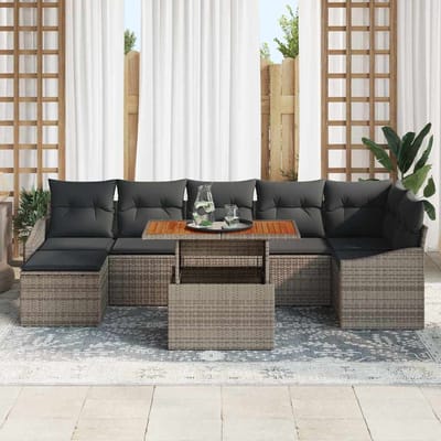 vidaXL Tuin Eettafel Set met kussen 8 pcs Grijs en Bruin