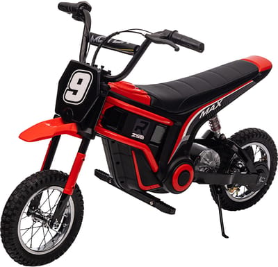 Elektrische Crossmotor voor Kinderen (8-12 jaar) - 24V 350W Kindermotor met 2 Snelheden (tot 16 km/u) - All-Terrain & Vering - Max 60 kg - rood