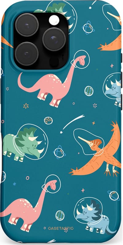 Casetastic hoesje geschikt voor Apple iPhone 16 Pro - MagSafe - Dubbellaagse bescherming - Ruimte raptors - Fashion Case - Petrol Perzik