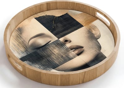 Dienblad rond 40x40 cm - Schootdienblad hout - Goud - Vrouw - Rechthoeken - Borrelplank rechthoek - Plateau houten dienbladen