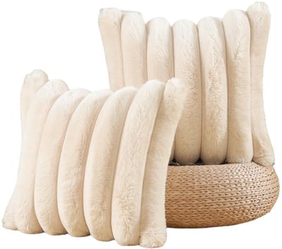 Kussenhoes-Decoratieve zachte en pluizige gestreepte kussenhoes - Geschikt voor slaapkamerbankkussens - 45x45cm -Beige