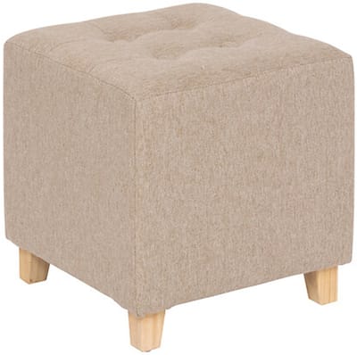 Atmosphera zit krukje/bijzet stoel en/of poef - hout/stof - beige fluweel - D35 x H35 cm - Voor kinderen en volwassenen