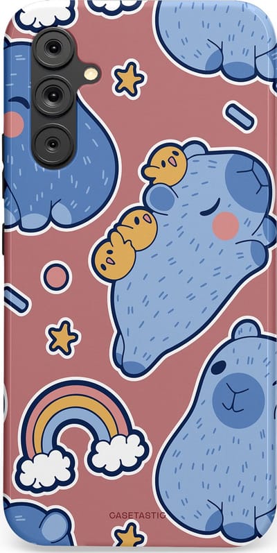 Casetastic Hoesje Geschikt voor Samsung A34 (5G) - Stijlvolle Beschermende Duo-layer Case - Capibara knuffelvriend