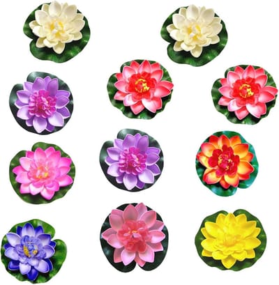 SnelShoppen - 11 Stuks Drijvende Bloemen Kunstmatige Waterlelies Tuin Planten 10cm Waterlelie, Lotus Bloem voor Aquarium, Patio, Tuin, Vijver (Kleurri