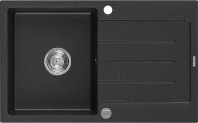 Mexen Bruno granieten wastafel 1-kompartement met afdruiprek 795 x 495 , zwart/zilver metallic, sifon chroom - 6513791010-73
