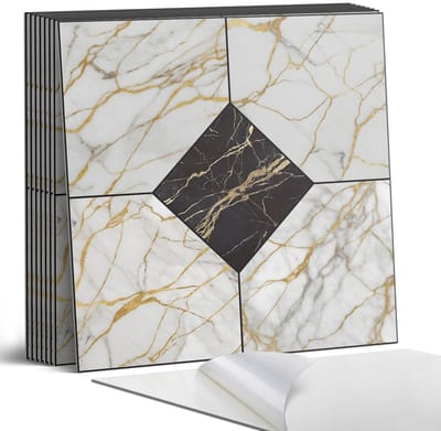 Coloray Plaktegels - Elegant marmerpatroon Portugese Tegels - 30 cm x 30 cm - Zwart Plaktegels - 9 stuks - Vierkant PVC Tegels - Plaktegels Keuken - Zelfklevende Vloertegels - Vinyl Tegels Zelfklevend - Zelfklevende Tegels