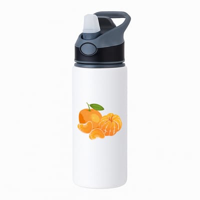 Hacebo® - Mandarijn waterfles met rietje zwart - Fruitschaal - fruit liefhebbers - Citrusvrucht - fruit - gezond eten - water fles - 650ML