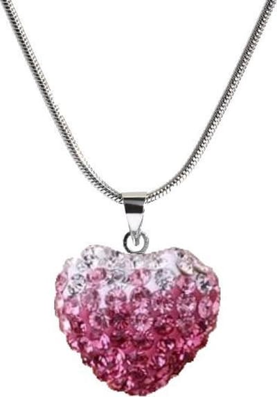 Fako Bijoux® - Ketting - Disco Dots - Hart Duo - Roze