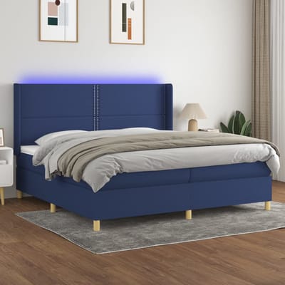 vidaXL - Boxspring - met - matras - en - LED - stof - blauw - 200x200 - cm