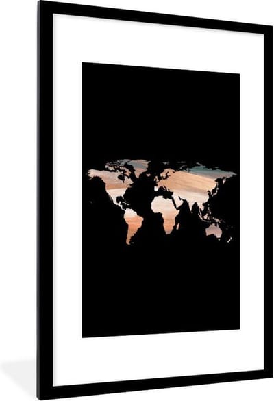 Poster in lijst - Fotolijst 60x90 cm - Posters - Wereldkaart - Verf - Zwart - Posterlijst zwart - Decoratie - Wanddecoratie woonkamer - Muurdecoratie slaapkamer