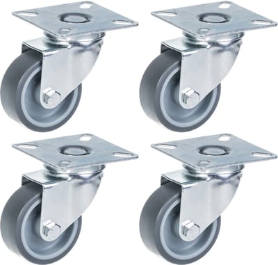 50 mm zwenkwiel met grijze rubberen band, draaibaar, draagvermogen 160 kg, set van 4