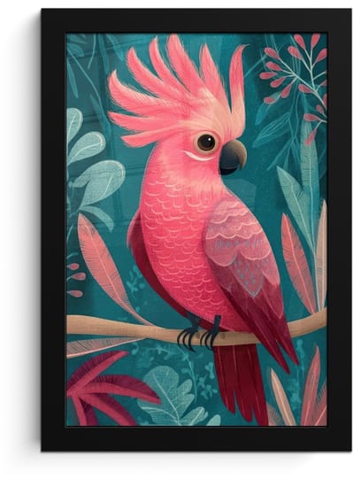 Poster in lijst - Fotolijst 20x30 cm - Posters - Kaketoe - Tropische bladeren - Tak - Posterlijst zwart - Decoratie - Wanddecoratie woonkamer - Muurdecoratie slaapkamer