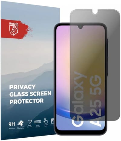 Rosso Privacy Screen Protector Geschikt voor de Samsung Galaxy A25 - 9H Gehard Glas - Case Friendly Tempered Glass - Eenvoudige Installatie