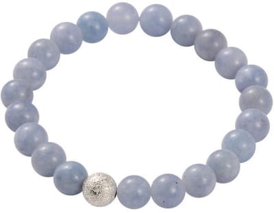 Blauw elastisch edelstenen armband Silver Ball Aquamarine - luxe sieraden zakje - aquamarijn - blauw armband - elastisch armband - armband dames