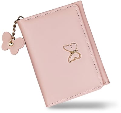 Dailygoods - Vrouwen Portemonnees, PU Lederen Kaart Portemonnee Creditcardhouder voor Vrouwen en Meisjes, Dames Portemonnees met Vlinder Hanger voor Winkelen, Reizen, Dating, roze, Small, Minimalistisch