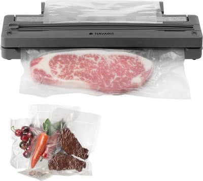 Navaris vacumeermachine met 5 vacuumzakken - Voor sous vide koken - 37,5 x 7 x 6,6 cm - Met een vacumeerzakken rol - Vacuum sealer - Grijs
