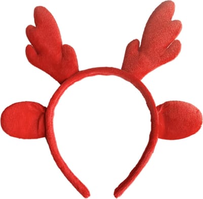 KIMU® Haarband Rendier Rood - Diadeem Gewei Hert Ree Eland Kerst Rudolf Oortjes Kerstmis Kerstgewei Rendiergewei Kerstaccessoire Festival