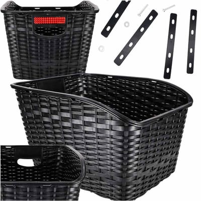 Fietsmand Achter - 18 L Boodschappenmand voor Bagagedrager - Draagkracht 8 kg - Rattan Look Kunststof PP - Met Reflector - Zwart