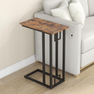 Bijzettafel C-vorm - Banktafel Salontafel - Kleine Ruimtes - Verstelbare Poten - 26 x 48 x 66 cm