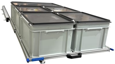 aluminium schuifframe voor camper 120x60 cm - 130 kg belastbaar - met 5 gesloten normbakken