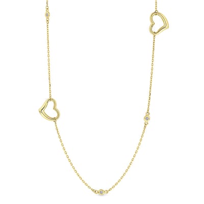 Juwelier Emo - 14 Karaat Gouden Ketting met Hart & Zirkonia stenen – Jasseron schakel – Lengte 45 CM