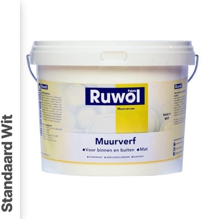 Ruwol Muurverf binnen en buiten Mat Standaard Wit 5 liter - muurverf buiten - gevelverf buiten