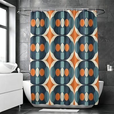 Floraweg douchegordijn, badkamergordijn, retro geometrisch patroon, digitaal bedrukt, schimmelbestendig, inclusief 12 haken, waterdicht, machinewasbaar, polyester, 180 x 200 cm