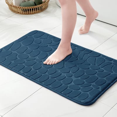 Dailygoods - Droogloopmat - Badmat traagschuim - Antislip en zacht - Donkerblauw - Microvezel badmat - Geschikt voor badkamer - 50 x 80 cm