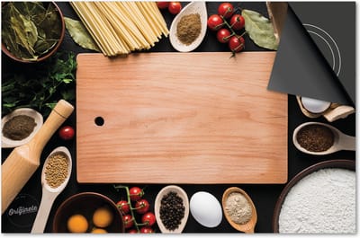 Inductie beschermer 60x60 - afdekplaat inductie mat - Dietrix Kookplaat beschermer - Exclusief - Kruiden en Lepels - Snijplank ingrediënten en pasta